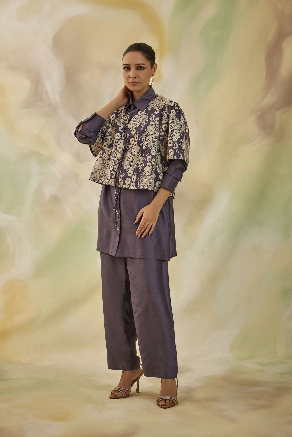Blossom Embroidered Co-ord Set With Jacket