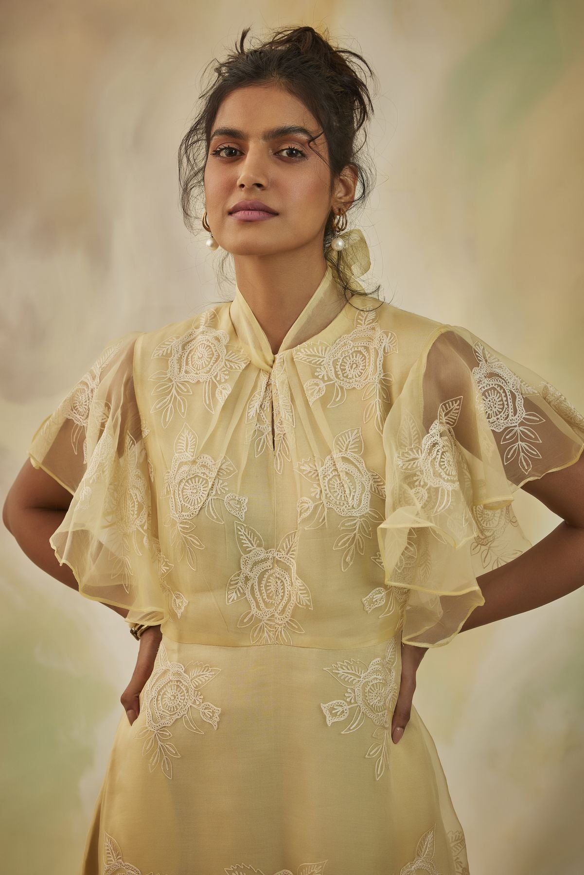 Serene Embroidered Tie Neck Midi
