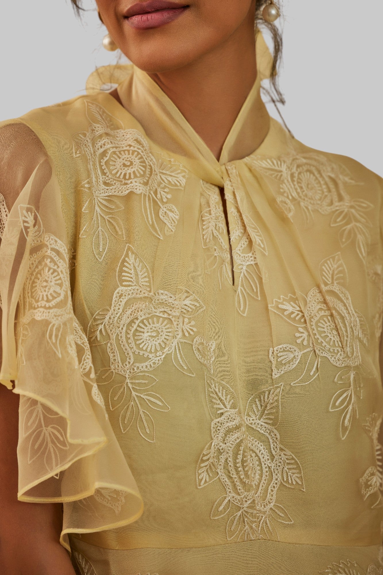 Serene Embroidered Tie Neck Midi