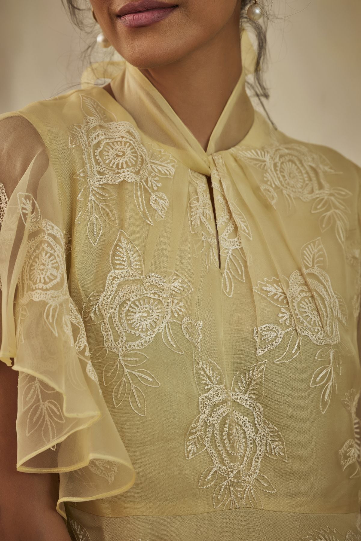 Serene Embroidered Tie Neck Midi