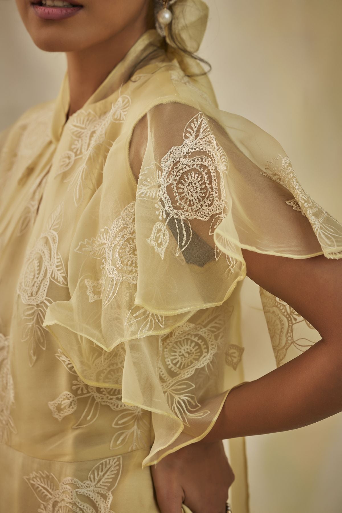 Serene Embroidered Tie Neck Midi