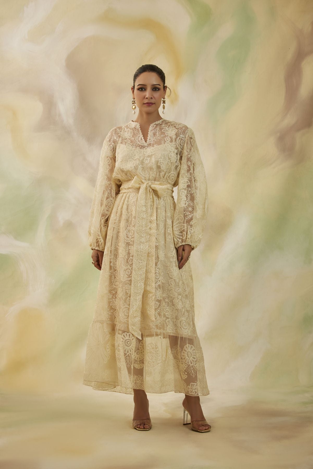 Serene Embroidered Long Sleeve Midi
