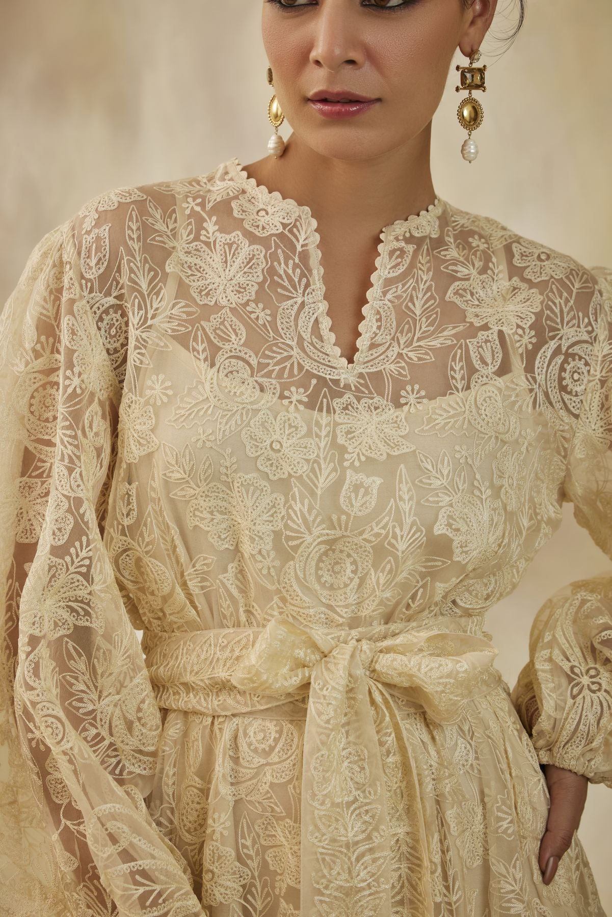 Serene Embroidered Long Sleeve Midi