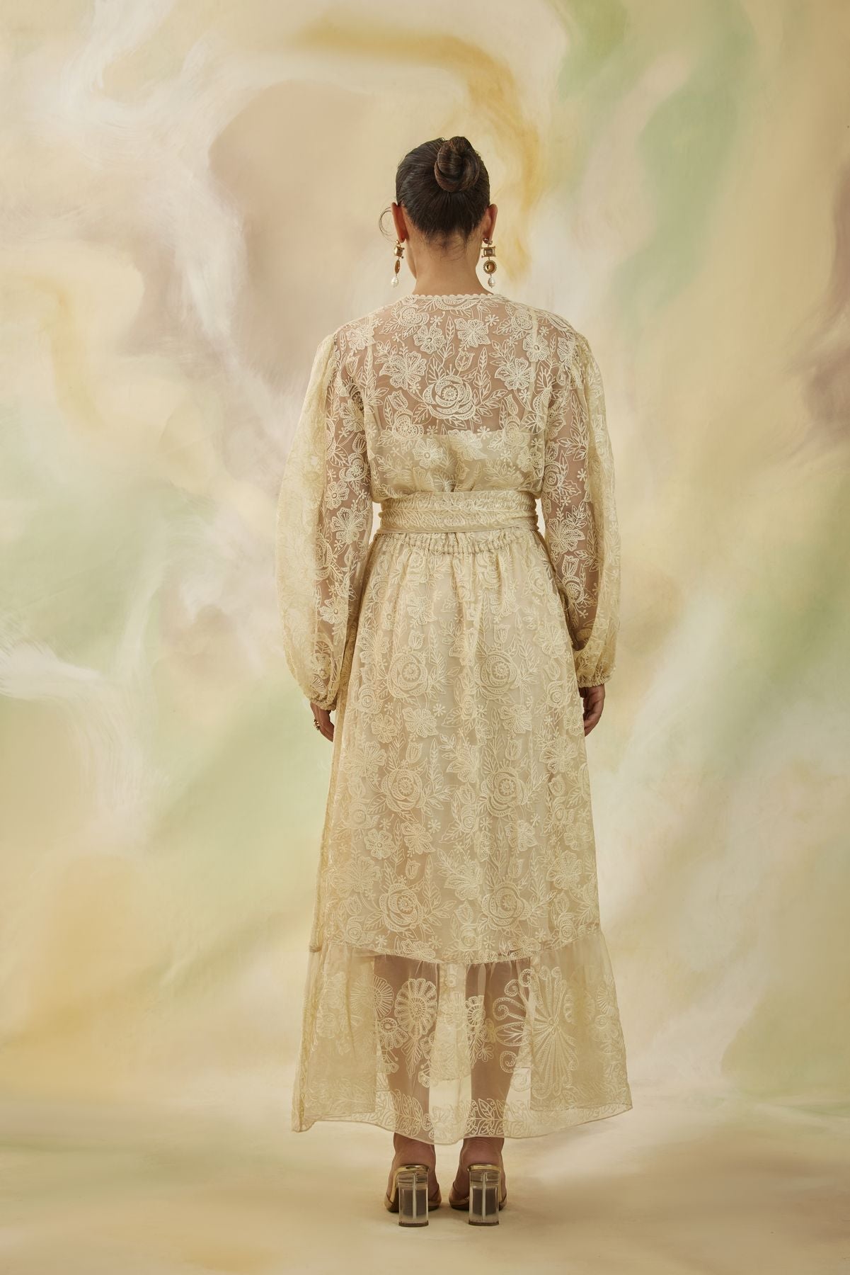Serene Embroidered Long Sleeve Midi