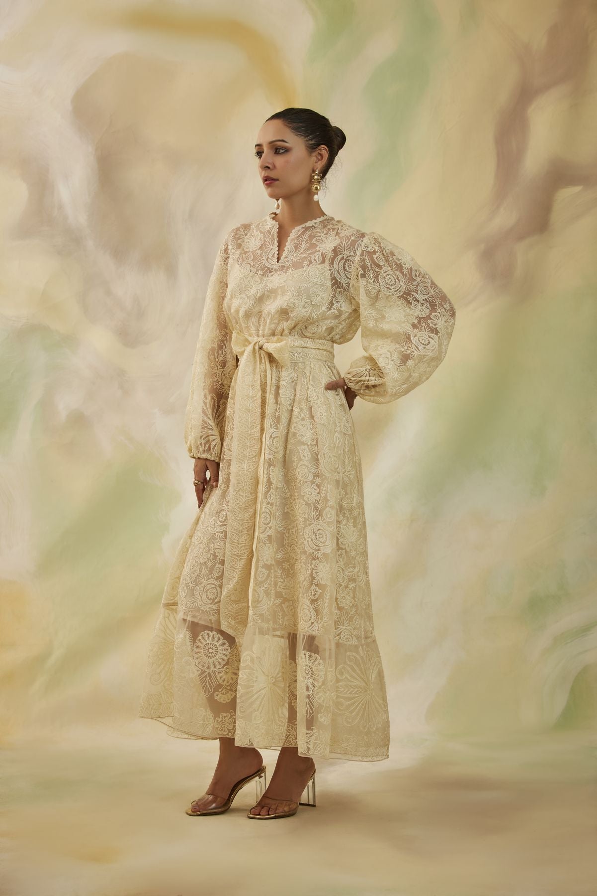 Serene Embroidered Long Sleeve Midi