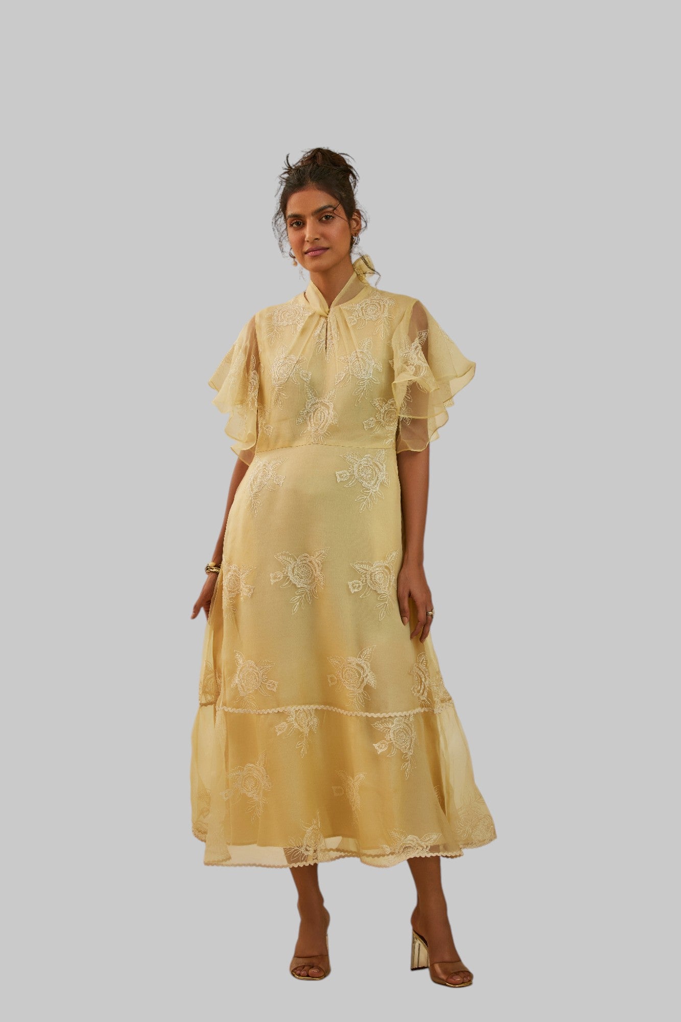 Serene Embroidered Tie Neck Midi