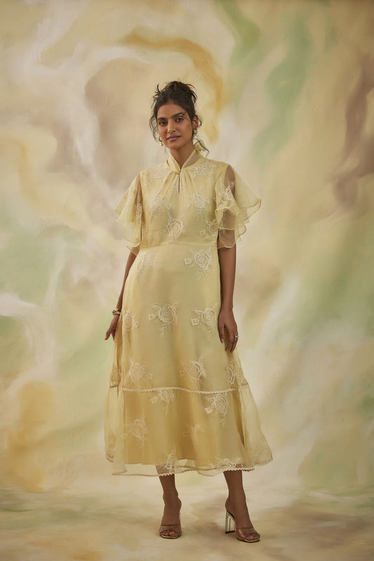 Serene Embroidered Tie Neck Midi