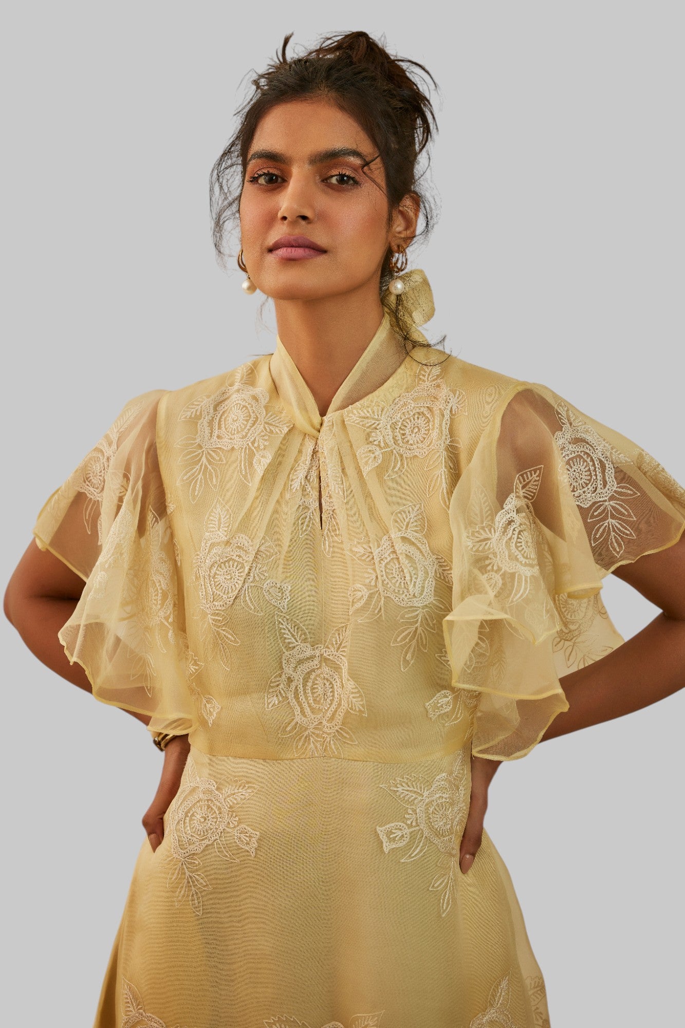 Serene Embroidered Tie Neck Midi