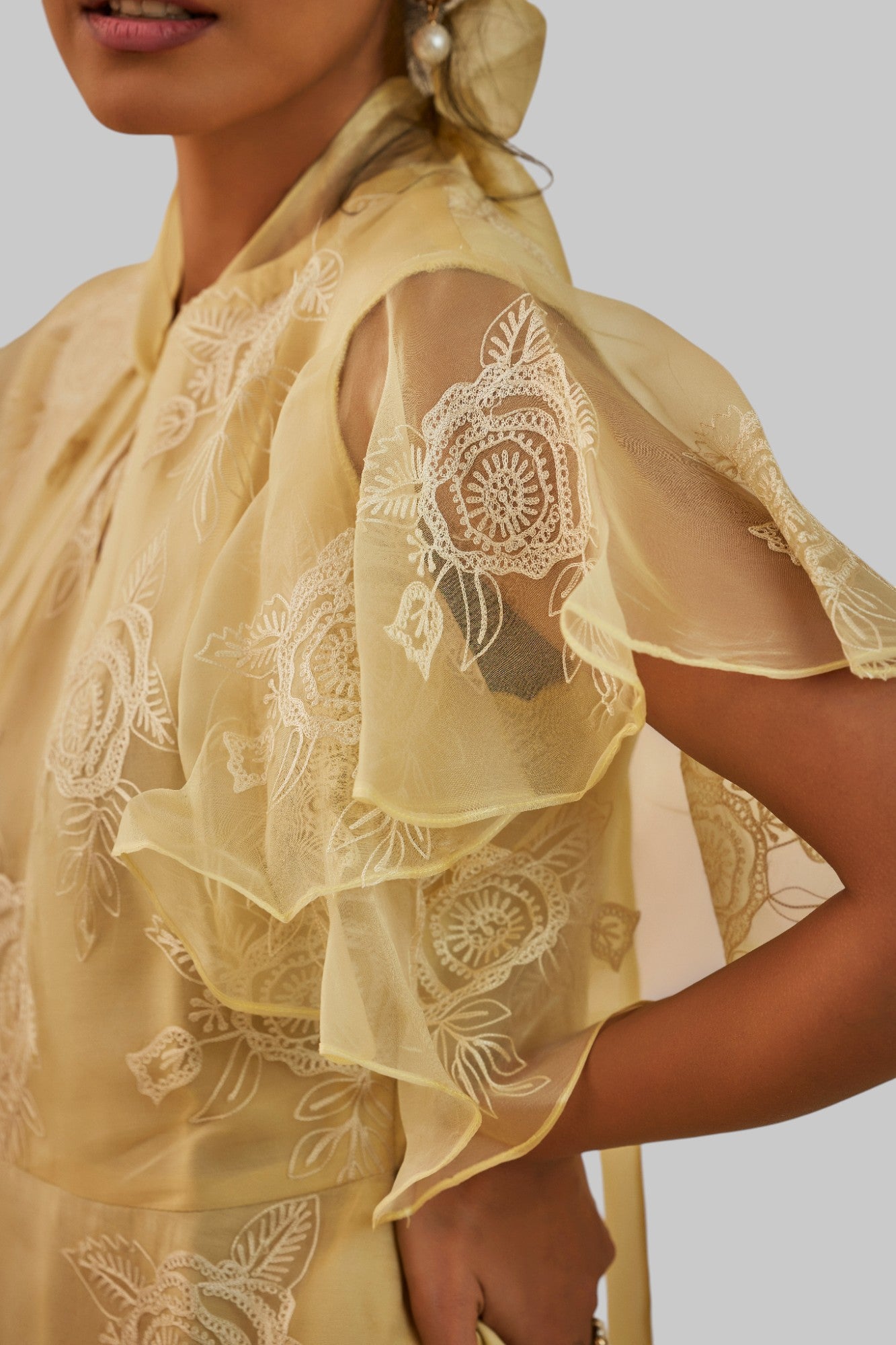 Serene Embroidered Tie Neck Midi