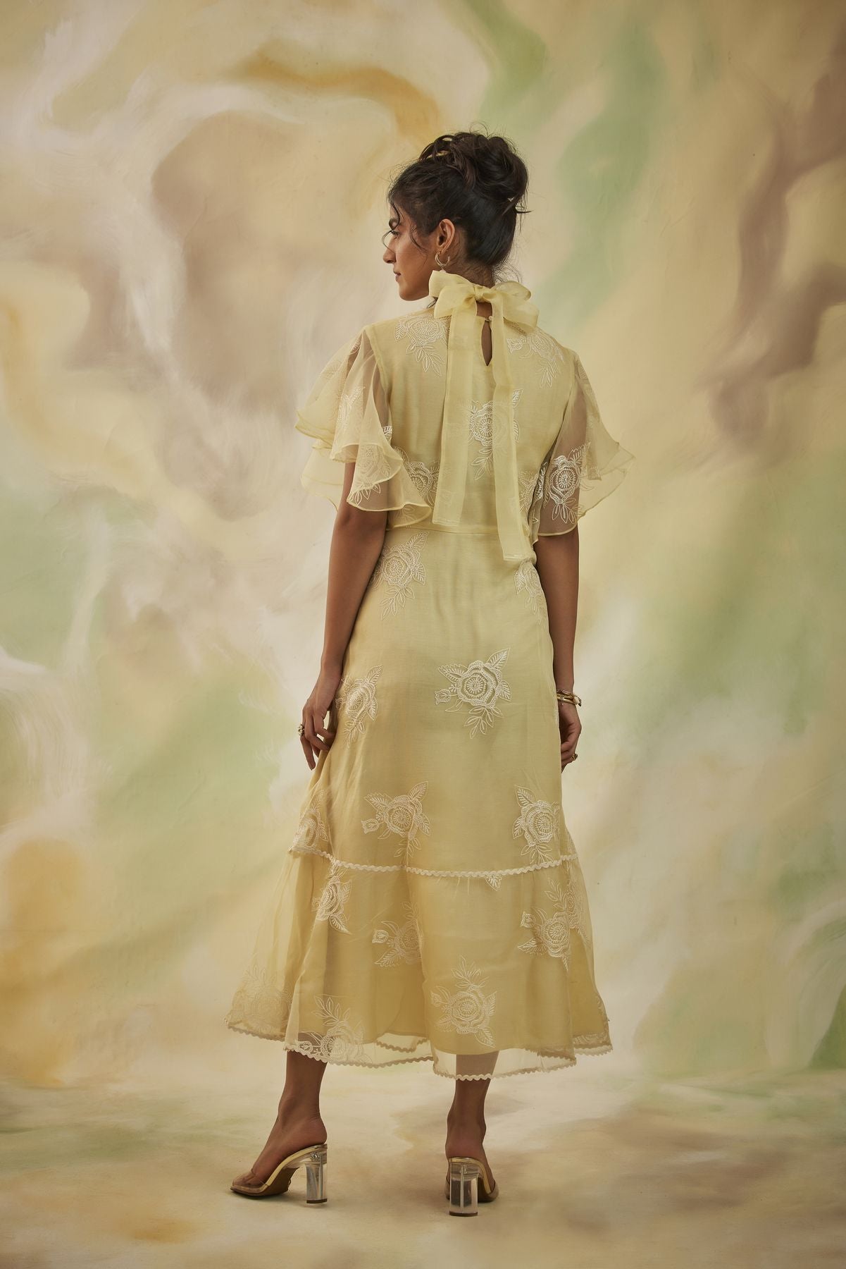 Serene Embroidered Tie Neck Midi