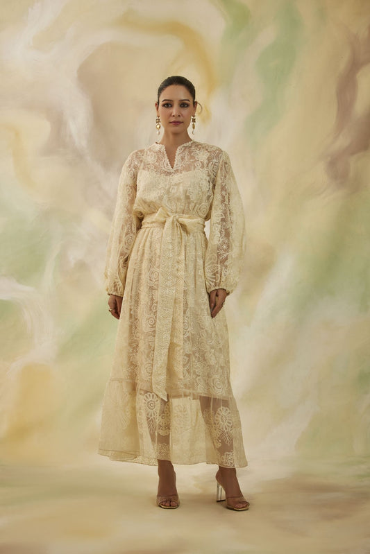 Serene Embroidered Long Sleeve Midi